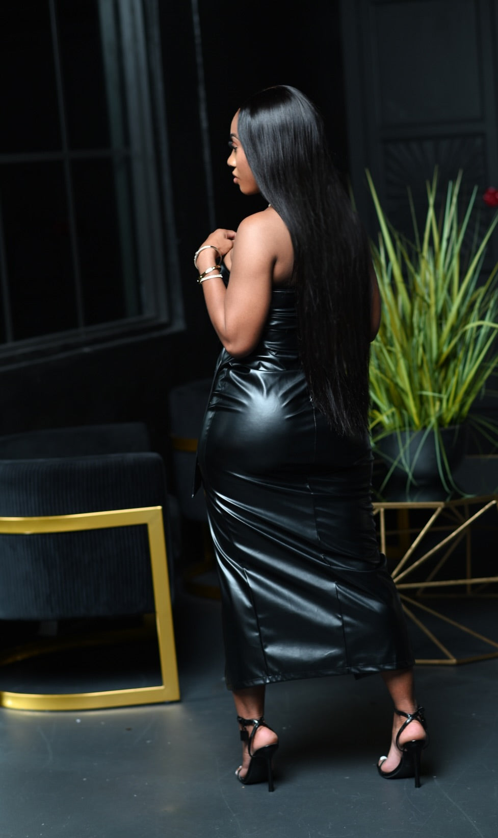 Aurora Strapless Pu Leather Dress- Black Small Aurora Strapless Pu Leather Dress- Black Small