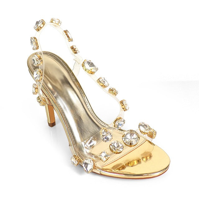 Nikya Slingback Embellished Heels - Gold