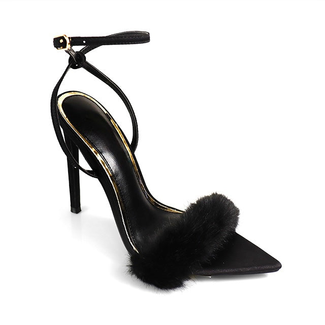 Aileen Faux Fur Heels- Black