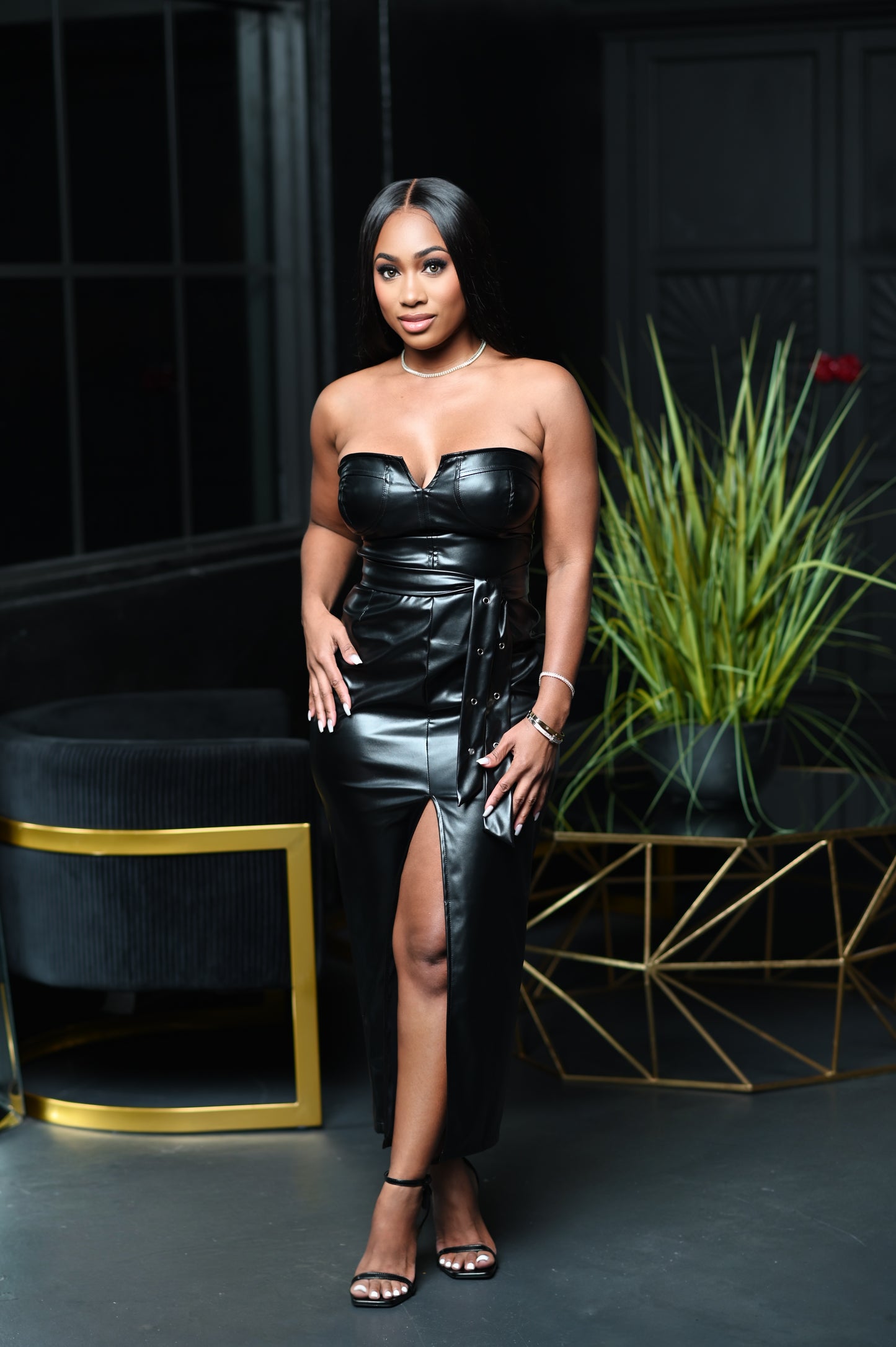 Aurora Strapless Pu Leather Dress- Black House of Heels Miami Aurora Strapless Pu Leather Dress- Black House of Heels Miami