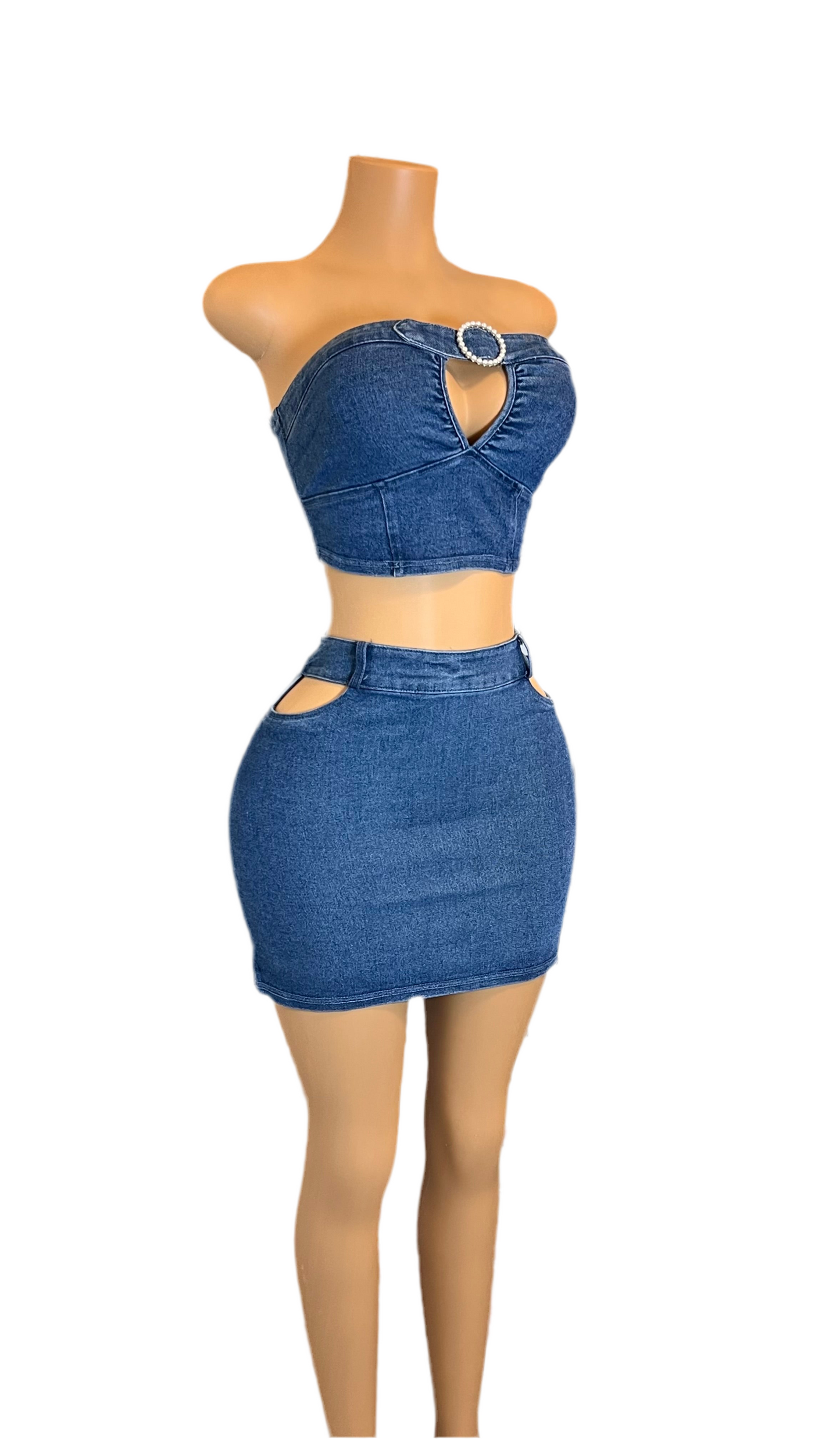 Need You Cut-Out Skirts Set - Medium Denim