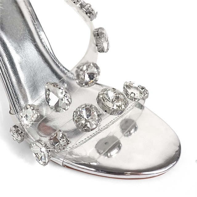 Nikya Slingback Embellished Heels - Silver