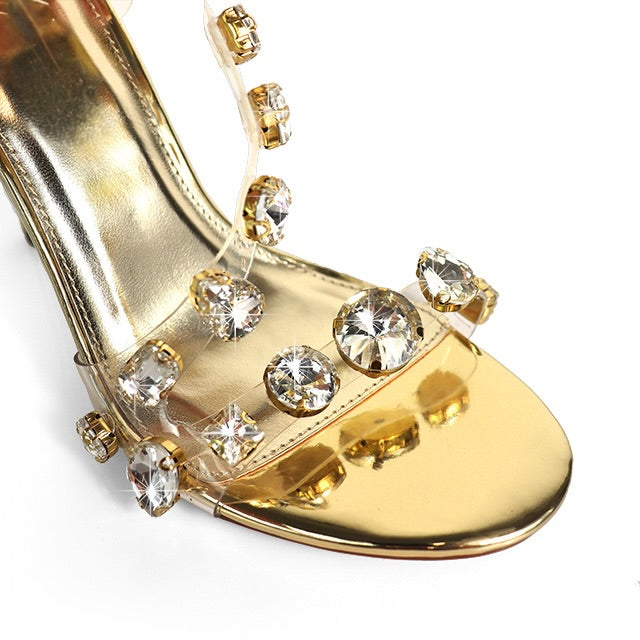 Nikya Slingback Embellished Heels - Gold