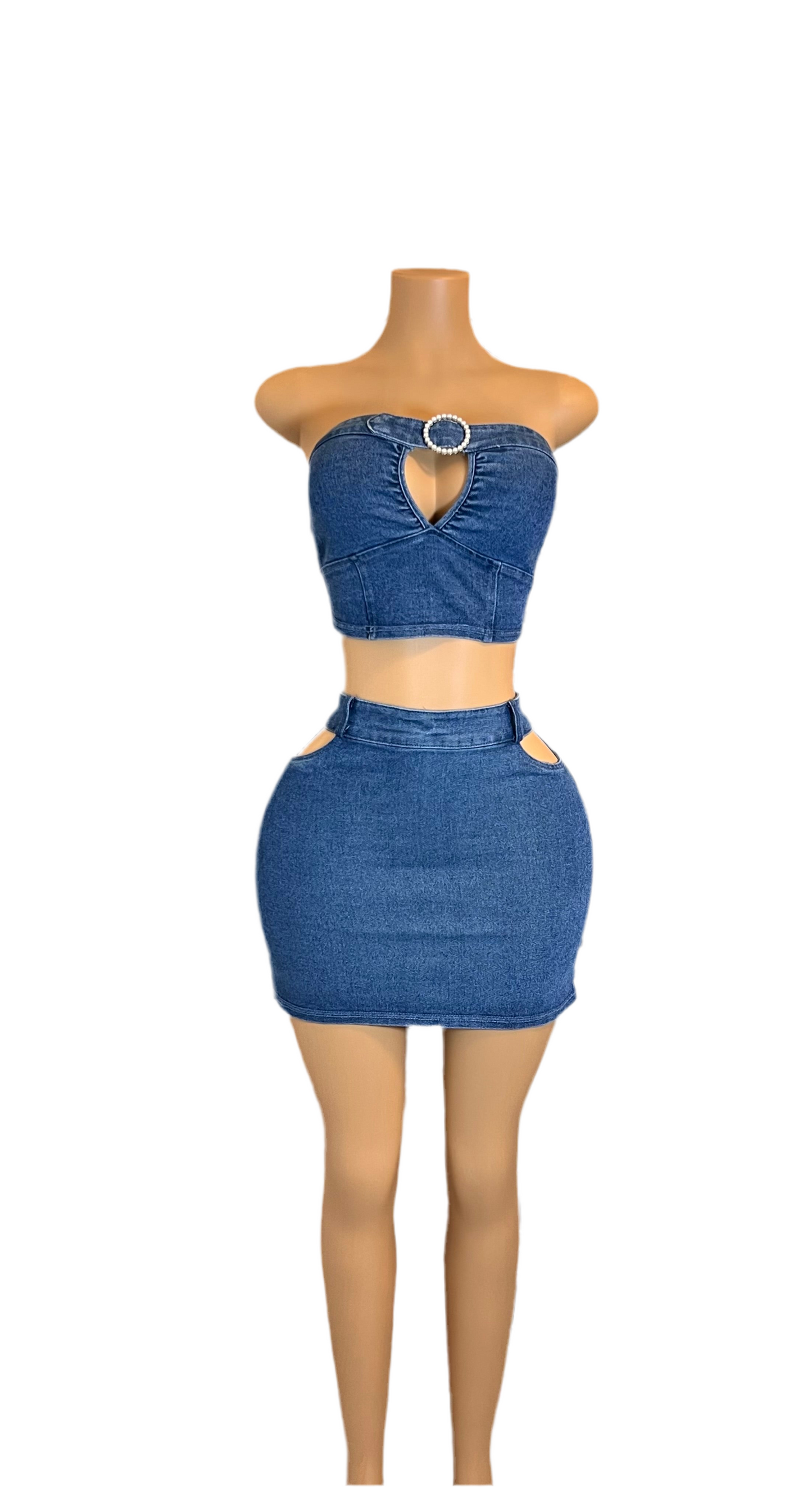 Need You Cut-Out Skirts Set - Medium Denim