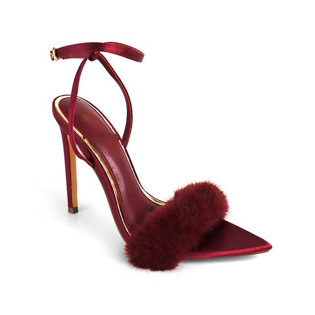 Aileen Faux Fur Heels- Burgundy