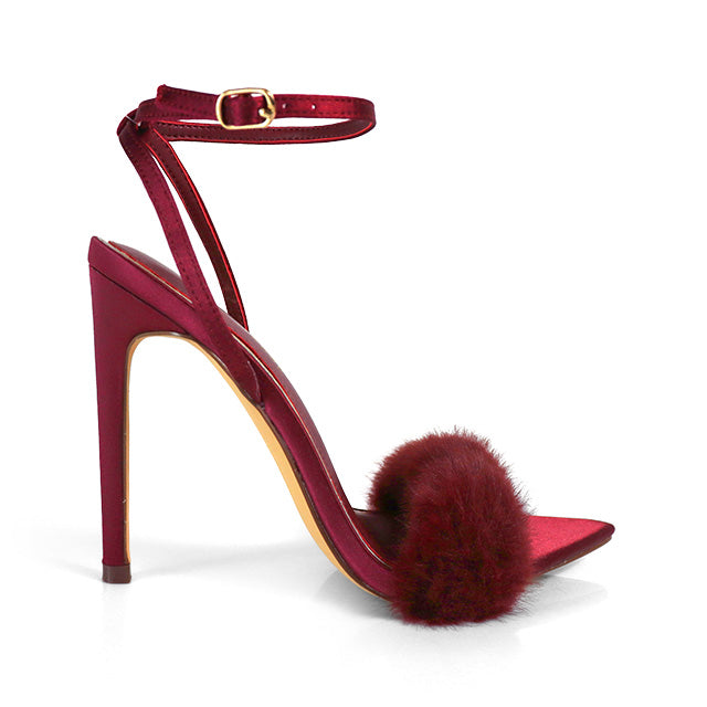 Aileen Faux Fur Heels- Burgundy