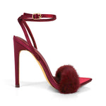 Aileen Faux Fur Heels- Burgundy